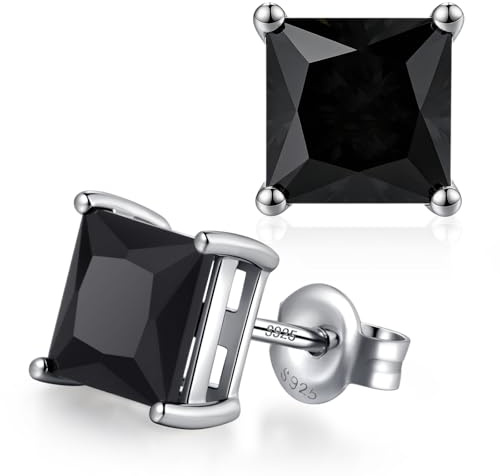 Orecchini a Bottone Zirconi Cubici in Argento Sterling 925 Diamanti Simulati Ipoallergenici Orecchini Nero Rotondi CZ Piercing Cartilagine Gioielli Regali per Donne Uomini 4 mm