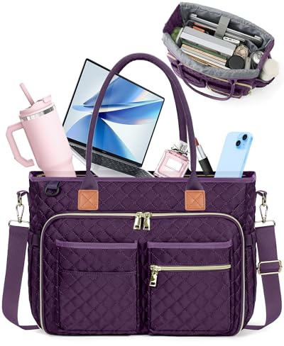 RAINSMORE Sac Ordinateur Femme 15.6 Pouces Grand Sac de Professeur Fourre-tout Sac à Main Cabas de Travail Chic pour Enseignante, Infirmière et Étudiante, Sacoche avec Poche Isotherme