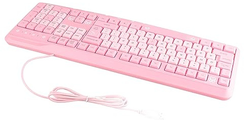 CFTGIW Tangentbord USB Kabelansluten UltraTunn Söt Tecknad Film för Hemmakontor Bärbar Dator Universal och Justerbara Tecken Designade Bakåttangent Bäst Använder No No Anti-wear (Rosa)