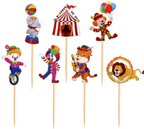 YIXANNX Adorno para tarta de feliz cumpleaños para fiesta de cumpleaños temática payaso circo. El paquete incluye accesorios para decoración pasteles y magdalenas.