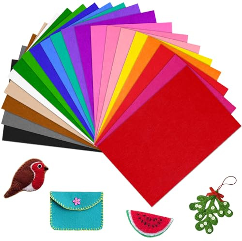 flintronic 20Pcs Felt Fabric Sheet, 20 Assorted Color A4 Size Textile Fabrics for DIY Sewing Crafts Handcraft Patchwork, 1mm Thickness