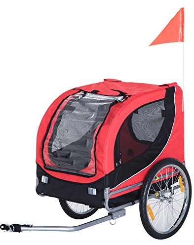 PawHut Steel Dog Bike Trailer Pet Cart Carrier for Bicycle Kit Water Resistant Travel Red and Black