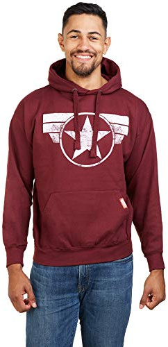 Sudadera con Capucha y Logotipo del Capitán América para Hombre de Marvel, Rojo Burdeos, Talla L UK