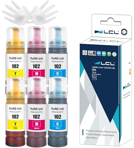 LCL 102 Tinte Kompatibel für Epson 102 Tintenflasche Multipack Kompatibel für Epson EcoTank ET-2700 ET-2750 ET-2751 ET-2756 ET-2850 ET-2856 ET-3700 ET-3750 ET-4750 ET-4850 ET-4856 (2C2M2Y)