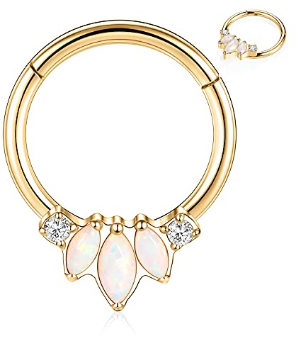 AROWRO Piercing nasal 16 G pour septum, septum, daith, cartilage, daith, conque, hélix, tragus, opale, daith, bijoux en acier chirurgical 316L