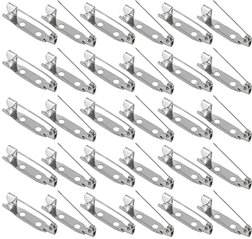 50 Silver Bar Pins, Brooch Pins with Secure Clasp for Badges, Corsages, Name Tags - DIY Brooch Crafts