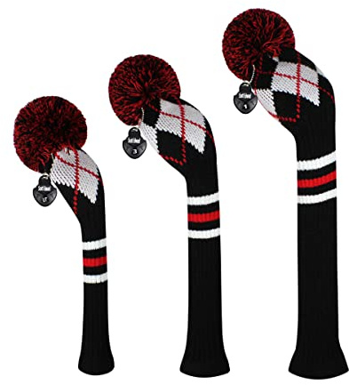 Scott Edward Stickad pom pom golf huvudbonad set 3 för drivrutinträ, Fairway och Utilities, Drickhuvudskydd, träörngott, andra klubbfodral