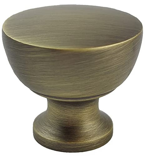 French Furniture Fittings Athena 32mm Matt Antique Brass Kitchen Cabinet Knobs – Set of 6 Round Cupboard & Drawer Knobs, Traditional Style, Screws Included, UK Brand, Durable Design