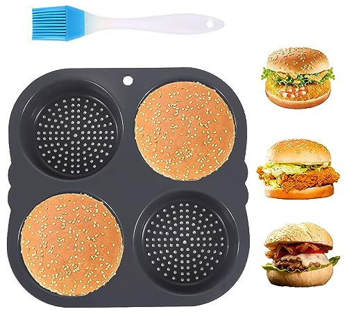 Qivine Hamburger Bun Mold, Silicone Baking Mould, Non-Stick Hamburger Baking Tin, Baking Tray Tool for Kitchen Baking Hamburger Cake Pie Custard (23.5×17cm)