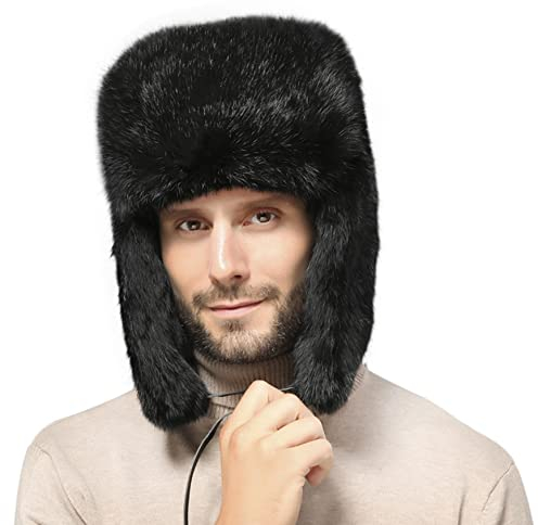 JIAHG Herren Winter Fliegermütze Trappermütze Winddicht Wintermütze Earflap Warm Kunstfell Pelzmütze Männer Fellmütze Russenmütze Ohrenklappe Schneekappen