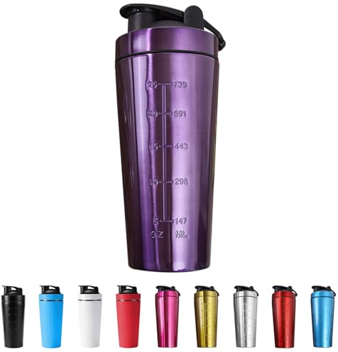 EACHPT Protein Shaker Edelstahl|739ML Kapazität|Lila|Protein Shaker mit Edelstahl Stahlkugel| BPA-frei und auslaufsicher|Ideal für Protein-Shakes, Fitness Yoga und andere Sportarten