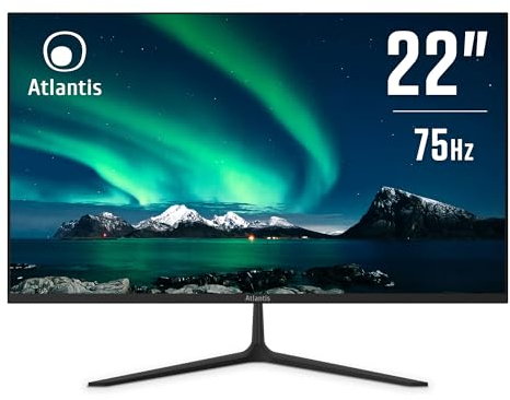 ATLANTIS Monitor 22 pollici, schermo 22 VA 75Hz, Full HD 1920x1080, VGA HDMI, FreeSync, inclinabile, risposta 5ms, Contrasto 3000:1, Angolo 178/178, Cavo HDMI 1,5m