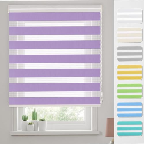 Dachfenster Rollo Verdunkelungsrollo, 115 x 250 cm Sonnenschutz Sichtschutz Rollo für Fenster, Zebrarollo Seitenzugrollo inkl. Montagematerial, für Fenster & Tür, Lila