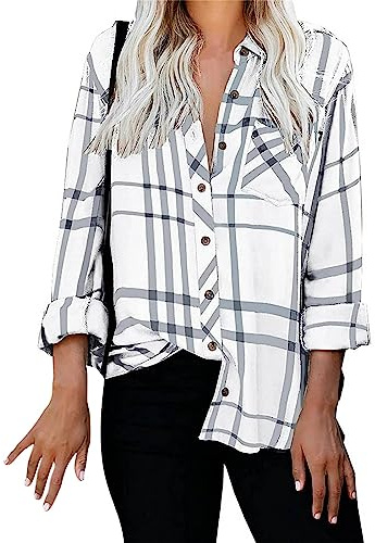 Hemdbluse Damen Langarm Kariert: Y2K Jacket Vintage Holzfällerhemd Mit Knopfleiste Weich & Bequem Langarm Karohemd Warm Modern Streetwear Hemdjacke Karierte Shacket Langarm Hemd/Bluse Mantel/Jacke