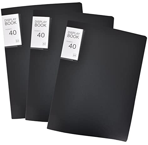 3 Pezzi Plastica Cartella A4 con 40 Tasche, Trasparenti Libro di Presentazione Nero, portafoglio Libro Presentazione Cartella, a4 tasche lati visualizza, per Ufficio, Casa, Scuola