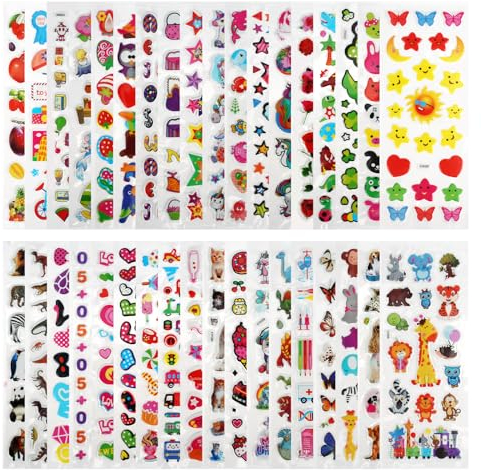 NIUQIGE 3D Aufkleber Set für Kinder - 930+ Geschwollen Stickers mit Buchstaben, Tieren, Früchten, Zahlen, Schmetterlingen, Einhörnern, Dinosauriern und mehr - Ideal für Kleinkinder (36 Blätter)