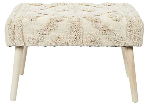 HOME DECO FACTORY, HD7524, Banc Modèle Mirage, Collection Mirage, Mobilier Contemporain, Assise Tissu, Banc et Tabouret, 60 x 40 x 32 cm, Blanc Marron