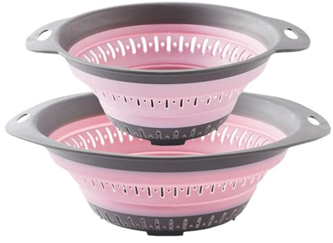 Surwin Lot de 2 Passoire Pliable, Silicone Passoire Cuisine,Compacte Passoire Cuisine Pliable, Passoire Retractable Passoire Pates, Grande Petite Portable Panier de Fruits (Rose)