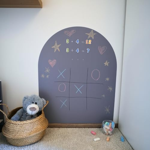 Lukada Magnetfolie, magnetisk, självhäftande tavla, 80 x 100 cm, rund båge, vägg, skrivbar och avvättbar, kritafilm, magnettavla för barn, magnetvägg, barnrum (grå)
