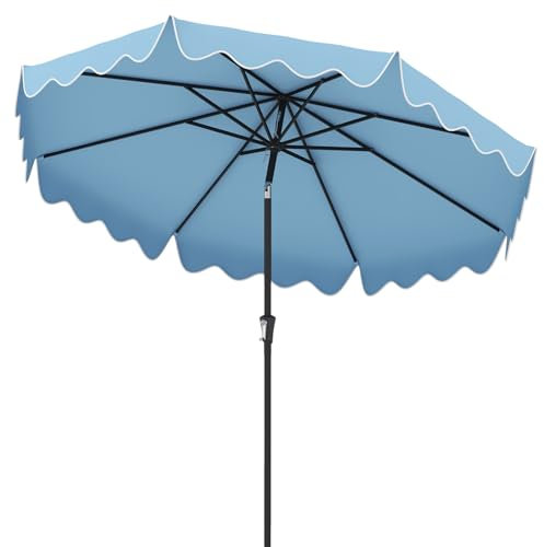 GOPLUS Parasol de Jardin Exterieur, 2,8M Parasol Inclinable avec Manivelle, Toile Protection UV, 8 Baleines, Double Toit, Grand Parasol pour Balcon Terrasse Patio, Base Non Incluse (Bleu)