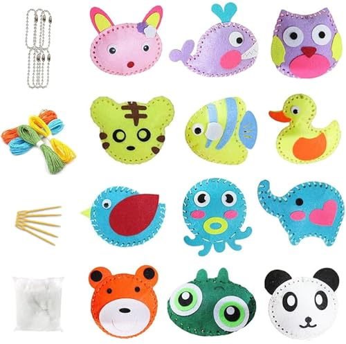 SoeUyd 12 Pièces Kit Couture Enfant, Kit de Bricolage en Feutre, Couture Enfant, Animal Felt Sewing Kits, Kit de Couture Créatif pour Enfants Educatifs et Débutants