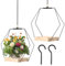 Yuragim 2 Stück Blumenampel Hängend Innen, H93cm Hängetopf für Pflanzen mit Holzsockel, Metallring & Deckenhaken, Hängende Blumentopf Regal Schwarze Moderne Hängeblumentopf für Wände und Decke