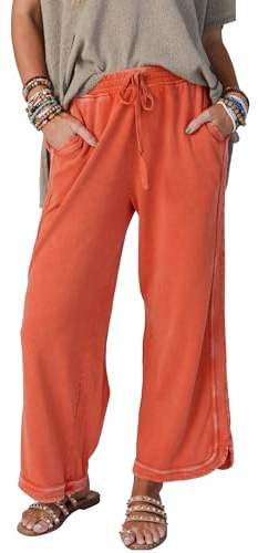 Malajisi Women's Casual Wide Leg Pants High Waist Drawstring Sweatpants Baggy Athletic Trousers with Pockets(Orange,S)