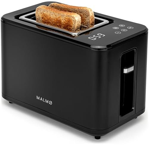 MALMØ Tostapane – 900 Watt con timer digitale – tostapane 2 fette – con inserto per panino – nero opaco