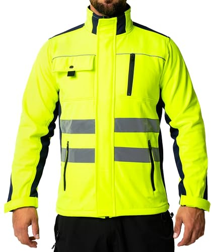 Sam Caan® Hi Vis Softshell Jacket Men High Visibility Viz Reflective Water Resistant Shower Proof Rain Repellent Windproof Safety Site Coat Work Wear Builder Soft Shell Workwear Warm Top