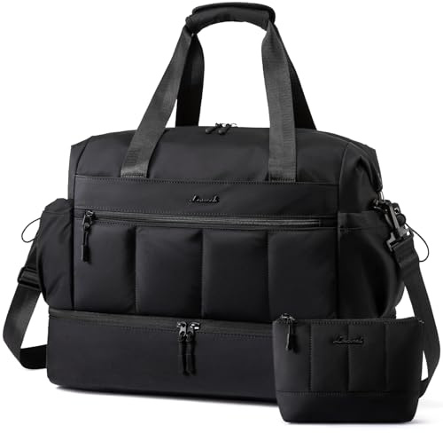 LOVEVOOK Resväska dam, lätt weekend handbagage, väska, resa duffle bag för flygresor, vattentät klinikväska födsel sjukhusväska sportväska med skofack för gym, svart, L-37L