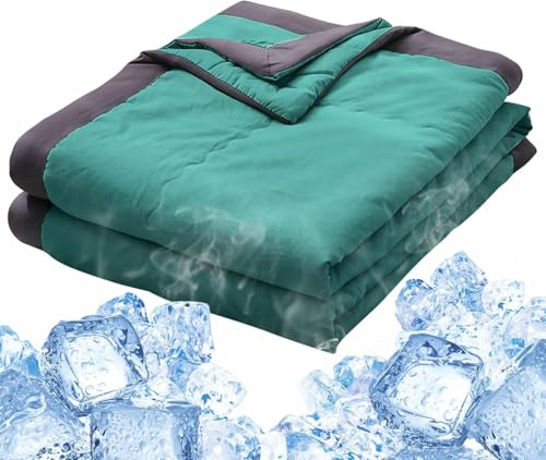 Shienus Ice Cooling Blanket for Night Sweats, 100 x140cm Breathable Lightweight Blanket for Summer Hot Sleepers and Night Sweat Cooler Fiber Ice Blanket for All Season Grey/Blue/Pink/Green (Green)