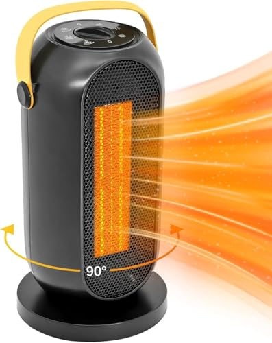 Fan Heater, Portable Space Heater, 600/1200W PTC Electric Heater, Tip-Over and Overheat Protection, Home Low Energy, Safe & Quiet for Office Room Desk Indoor Use（90° Oscillating）