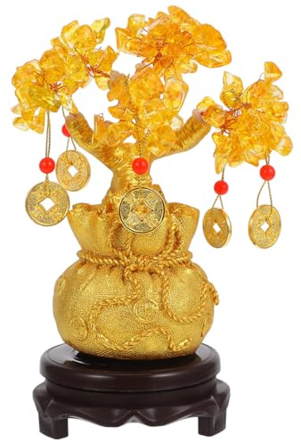 Didiseaon Crystal Money Tree: Feng Shui Ornaments Chinese Money Crystal Bonsai Tree Indoor for Wealth and Luck, Home Decoration with Coins Base and Knot Amulet