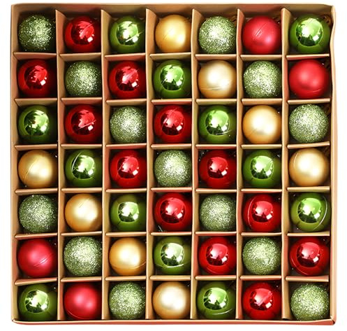 49 pezzi Piccole palline di Natale, 3 cm, decorazioni per albero di Natale rosso oro, palline di Natale rosso oro verde, palline lucide/opaque mini per albero di Natale, decorazioni per albero di