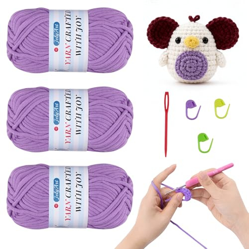 JelyArt Filato per uncinetto per principianti 3 X 50g Lana per uncinetto Nessun filato diviso, Filato spesso in cotone per uncinetto, Gomitolo di filato di cotone semplice Filato per lavorare a maglia