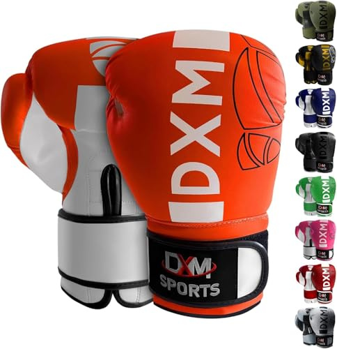 Guantoni da boxe per uomini e donne, guanti da allenamento per boxe, kickboxing, sparring, sacco pesante, guanti da allenamento per boxe, kickboxing, muay thai, MMA (arancione e bianco, 226,8 g)