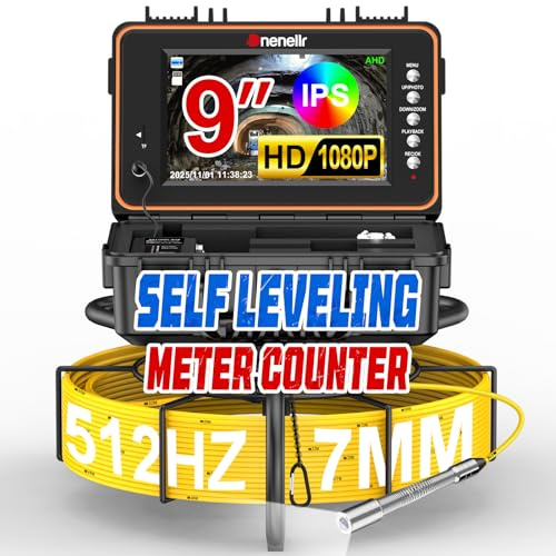 Dnenellr Telecamera Ispezione Tubi 30M con Sonda da 512 Hz, 1080P Videoispezione per Tubazioni, Autolivellante, DVR, Per Ispezione Tubi Fognature, Piscine e Scarichi, Impermeabile IP68
