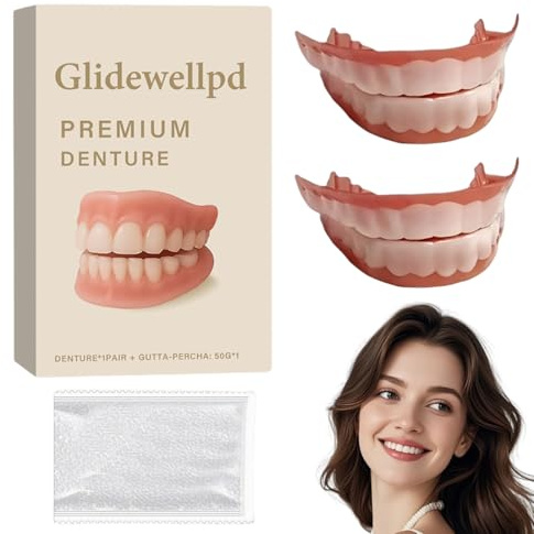GXGM 2 Set di Faccette Dentali, Denti Finti da Applicare da Soli, Kit per Dentiera Completa Superiore e Inferiore, Riparazione Temporanea Denti, con 50 g di Gel per la Dentizione（C）