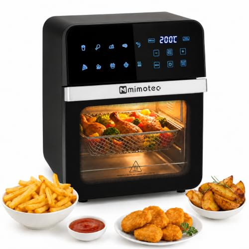 M mimotec Vera Touch Luftfritös, 10 l, oljefri, 1 800 W, 10 digitala program, pekskärm, grillfunktion, justerbar timer, 2 nivåer, temperatur 80–200 °C, hälsosam matlagning