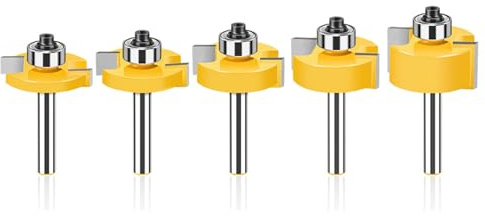 VOBOR 5-delad skivnotfräs 8 mm skaft, hårdmetall falsfräs bit set för överfräs, 3 mm, 4 mm, 5 mm, 6 mm 7 mm