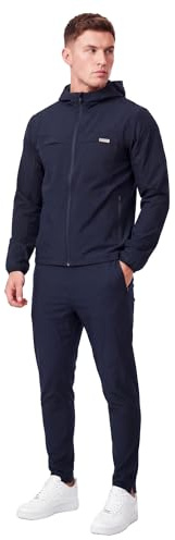 Spindle Men’s 2-Pack Premium Performance Tracksuit Mens Full Set – Tech Bi-Stretch Athletic Hooded Jacket & Jogger Pants Sweatshirt Bundle, Breathable Cotton Poly Training Gym Sweatsuit Set