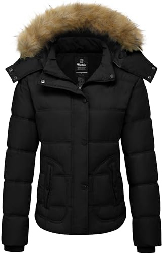 Wantdo Cappotto Donna Invernale Caldo Antivento Giubbotto Imbottito con Cappuccio Staccabile Impermeabile Giacca di Piumino Nero M