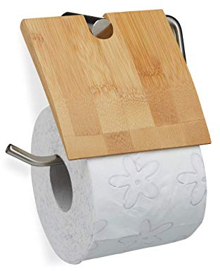 Relaxdays Toilettenpapierhalter aus Bambus, Klopapierhalter fürs Bad, Wandmontage, Klorollenhalter HxB 16x16,5 cm, natur