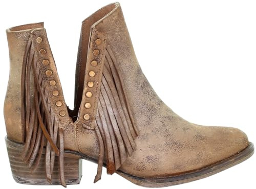 Corral Boots Women's Ld Brown Studs & Fringes Bootie Round Toe Boots, 10