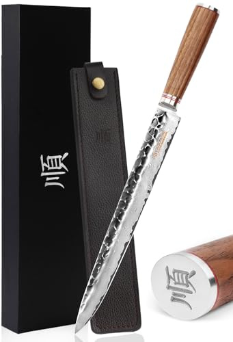 YOUSUNLONG Cuchillos japoneses para tallar carne 12 pulgadas - Acero Damasco VG10 - Mango ergonómico de madera de nogal