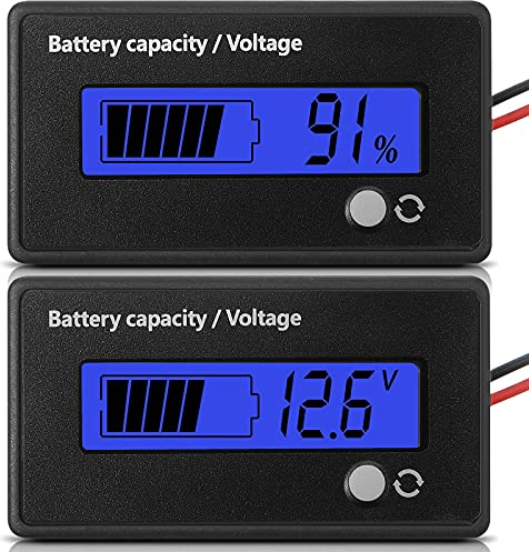 Frienda Batteriemessgerät mit Alarm, Batteriekapazitätsanzeige, Monitor, Spannungsmesser und Lithium-Ionen-Anzeige (blaues Licht)