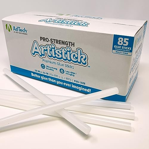AdTech Artistick Stringless Hot Glue Sticks 10 Full Size, White, 85 Sticks