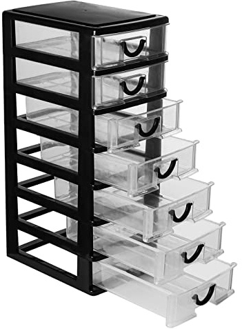 Rempry Mini caja organizadora de 7.1 x 5.1 x 13.2 pulgadas con 7 cajones de escritorio transparentes, color negro