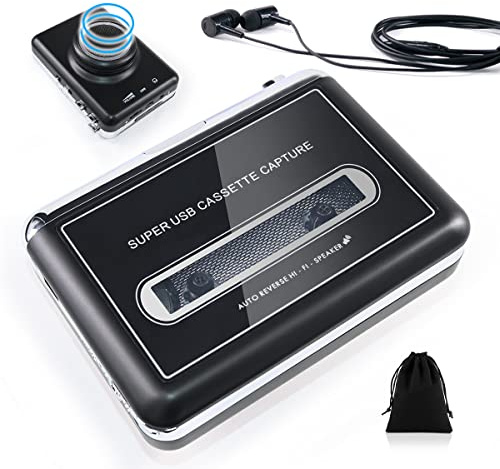 Automatisk omvänd och klar stereo kassettspelare med avtagbar högtalare – bärbar kassettband till MP3-omvandlare – konvertera band till digitala filer via USB, kompatibel med MAC bärbara datorer och