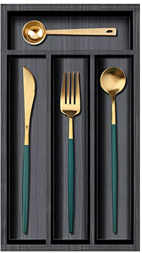 Small Cutlery Tray Narrow Wooden Silverware Organizer 12 x 6.7 Spoon Drawer Kitchen Utensil Tray for Drawer Insert Bamboo Cutlery Drawer Organizer Black Wood Silverware Tray Flatware Organizer